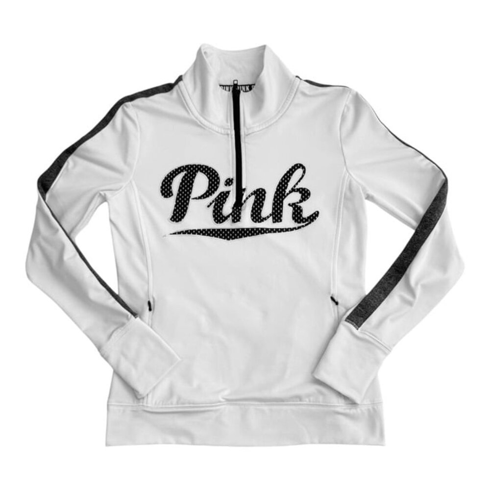 VS Pink Ultimate Half Zip Pullover Jacket, Small, White/Black, EUC!
